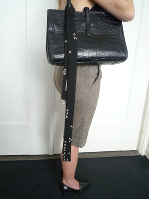 Black Leather Croc Print Hand Bag