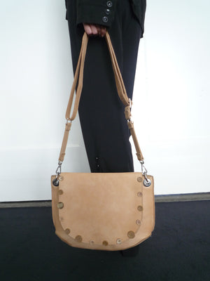 Beige Leather Button Bag