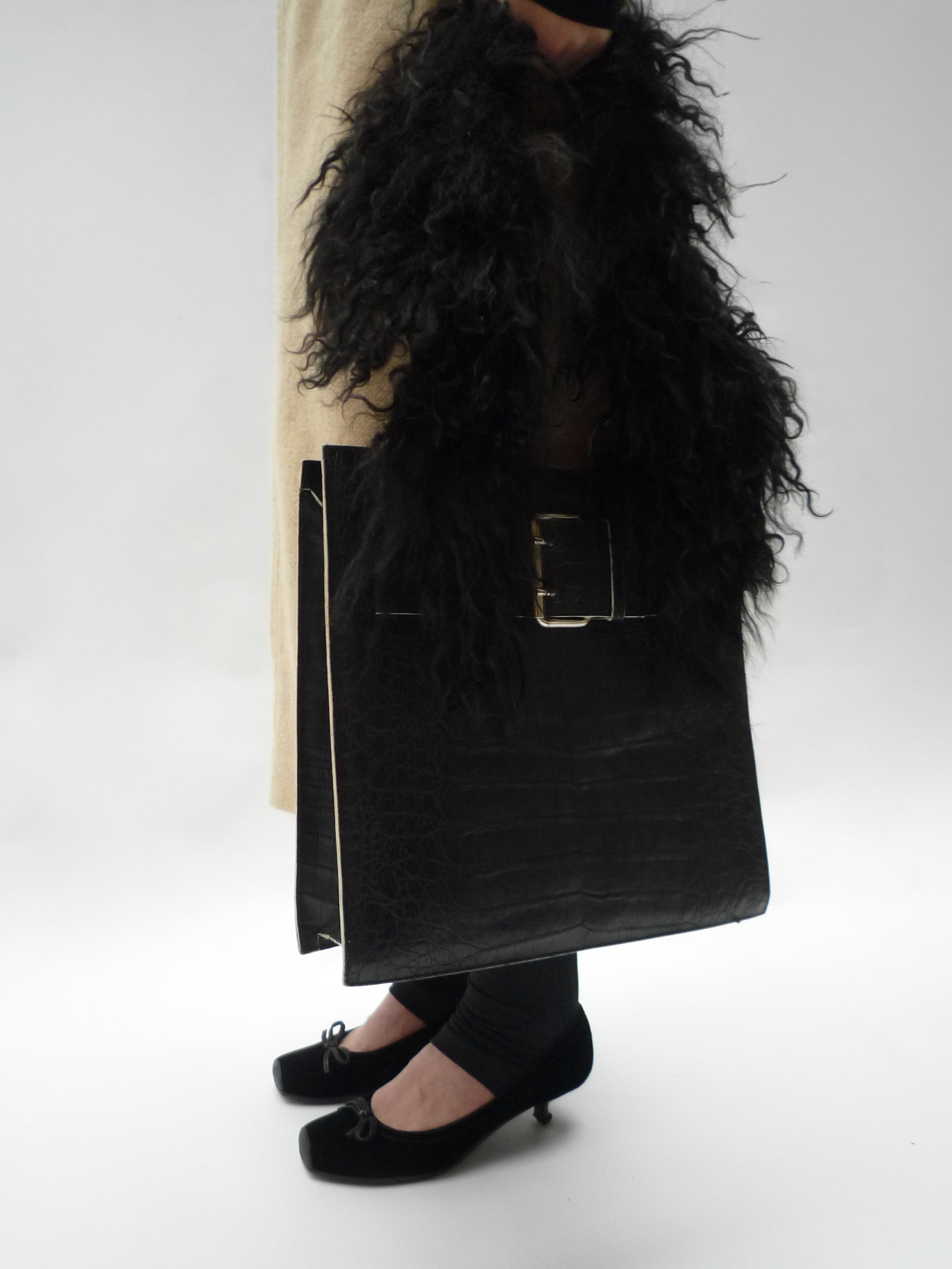 Fur Croco Shoulder Bag in Black