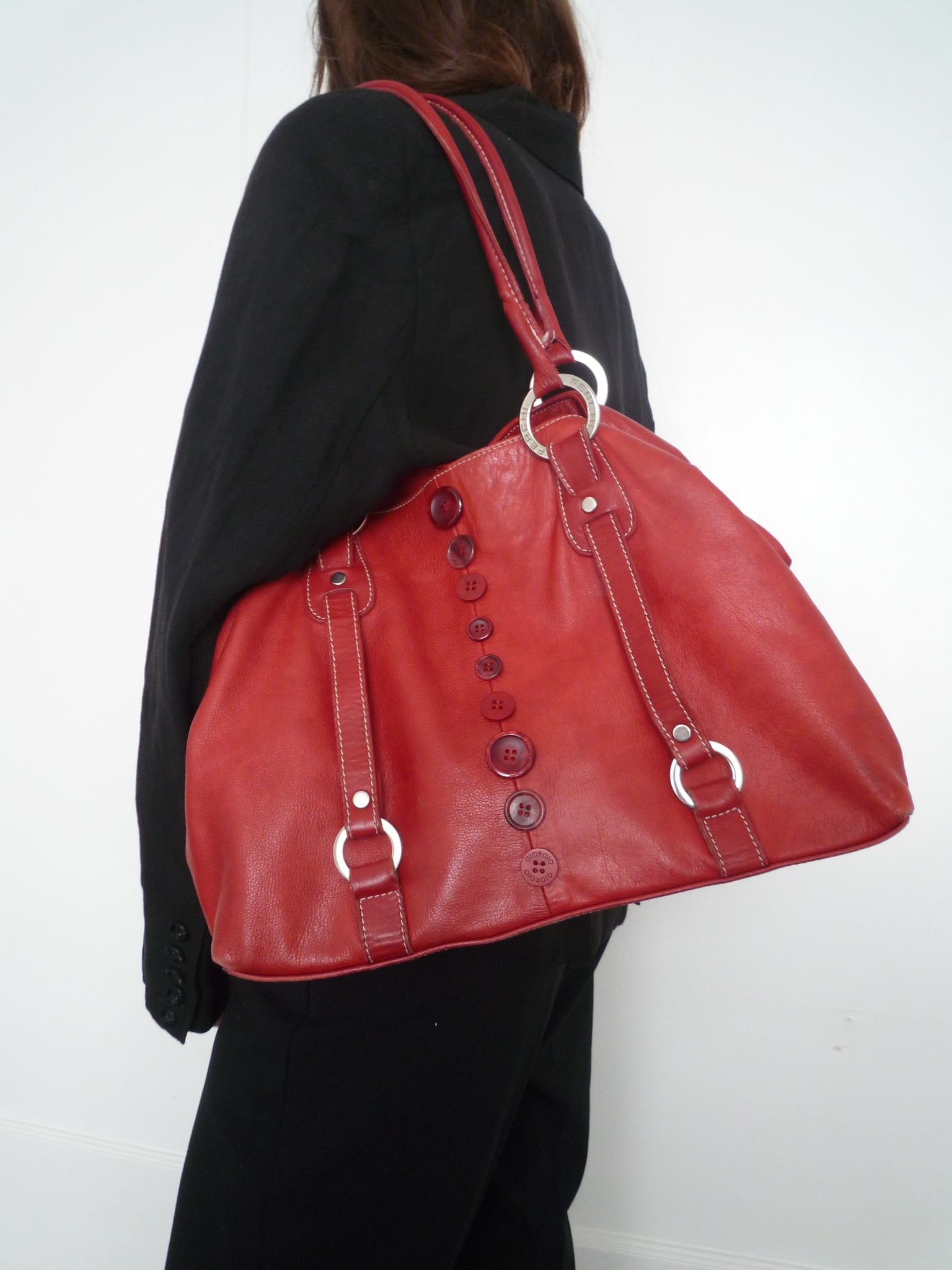 Red Leather Button’s Bag