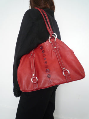 Red Leather Button’s Bag
