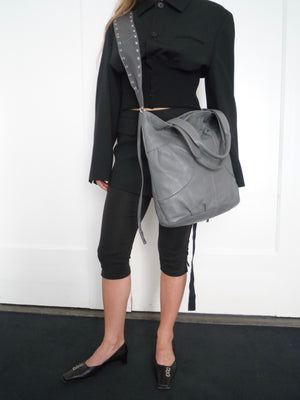 Grey Leather Crossbody Bag