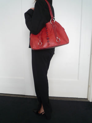 Red Leather Button’s Bag