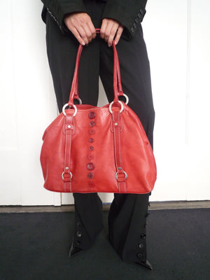 Red Leather Button’s Bag
