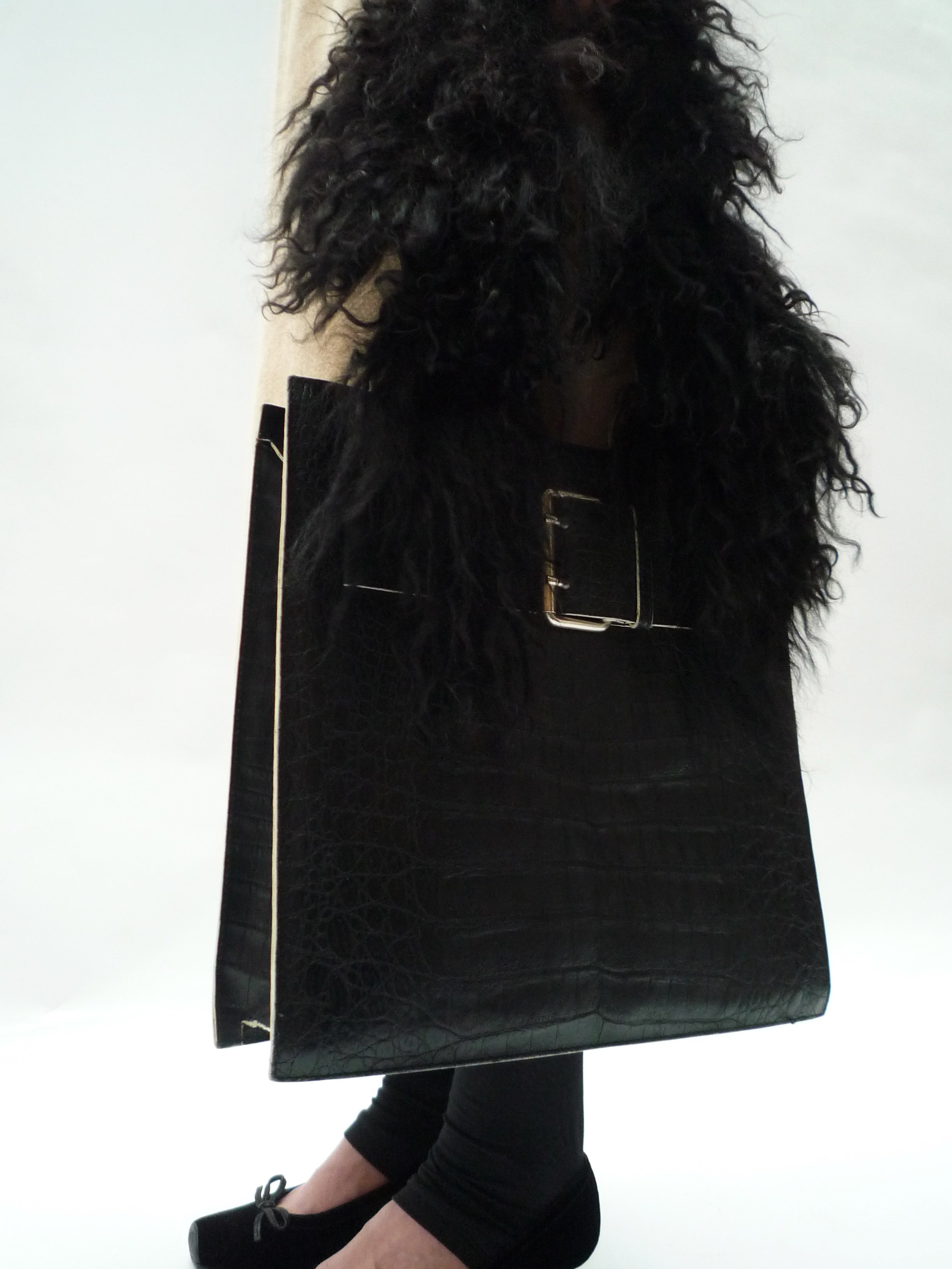 Fur Croco Shoulder Bag in Black