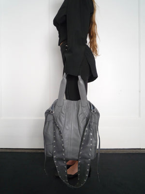 Grey Leather Crossbody Bag