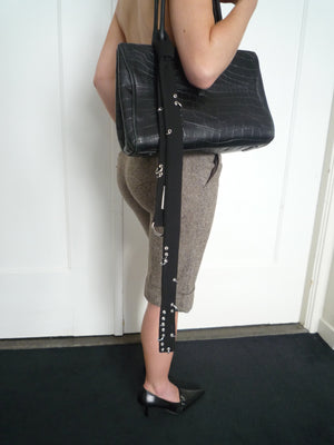 Black Leather Croc Print Hand Bag