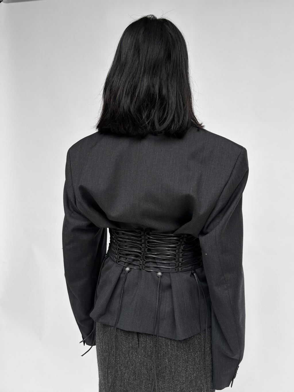 Piece No 45 — Grey Cinched-Waist Cropped Blazer