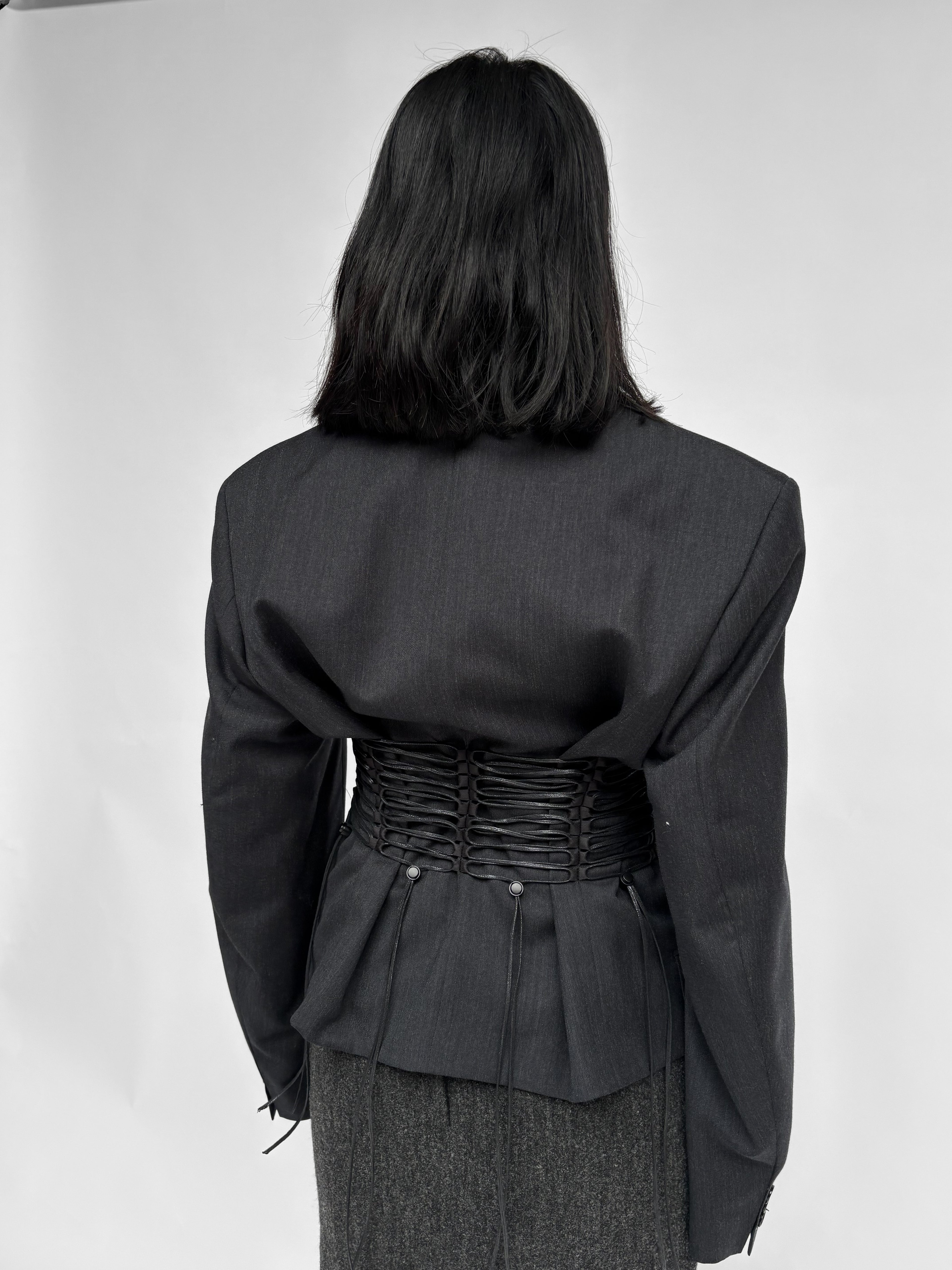 Piece No 45 — Grey Cinched-Waist Cropped Blazer