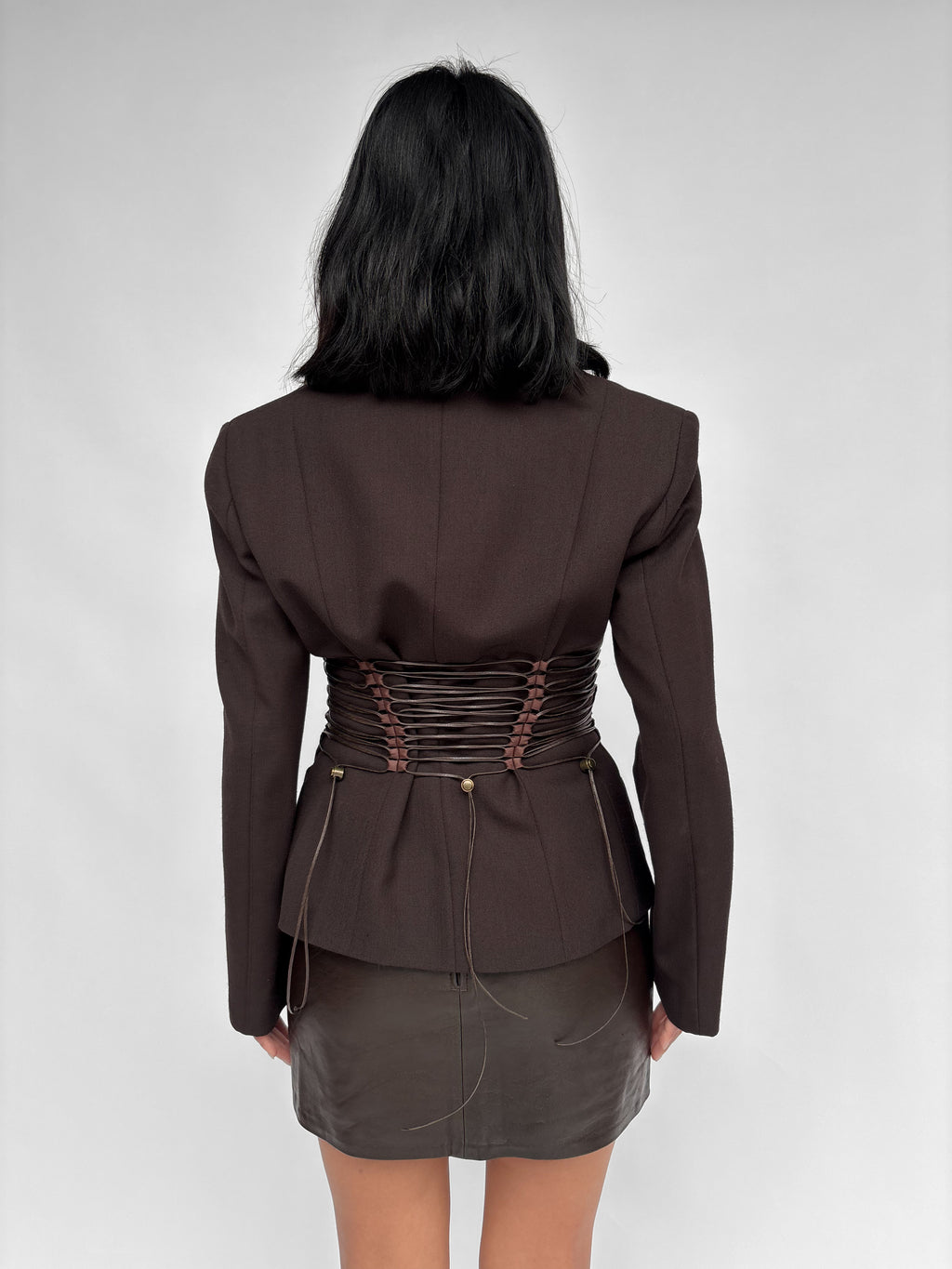 Piece No 41 — Chocolate Brown Cinched-Waist Cropped Blazer