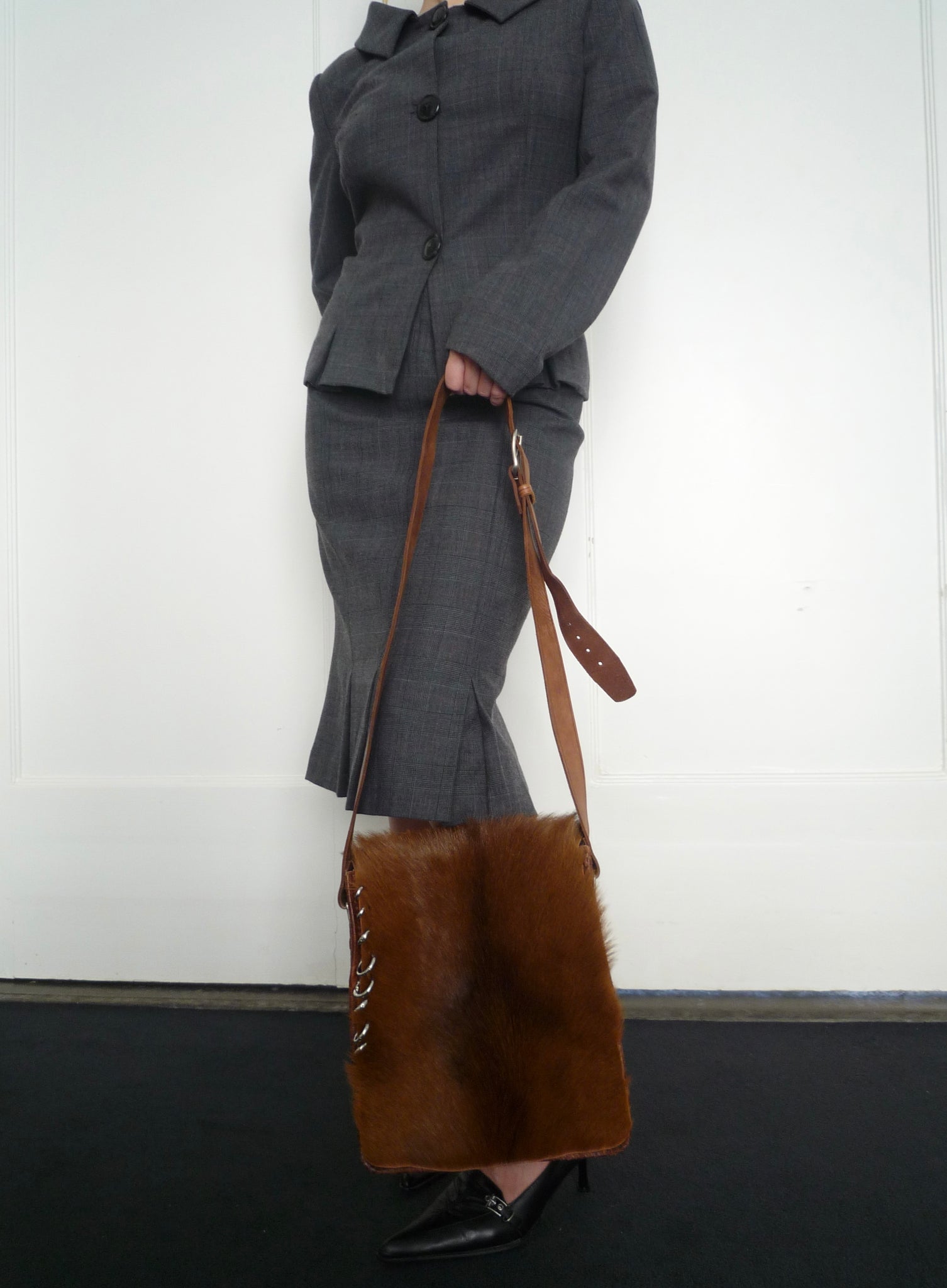 Brown Cow Hair Piercing Bag