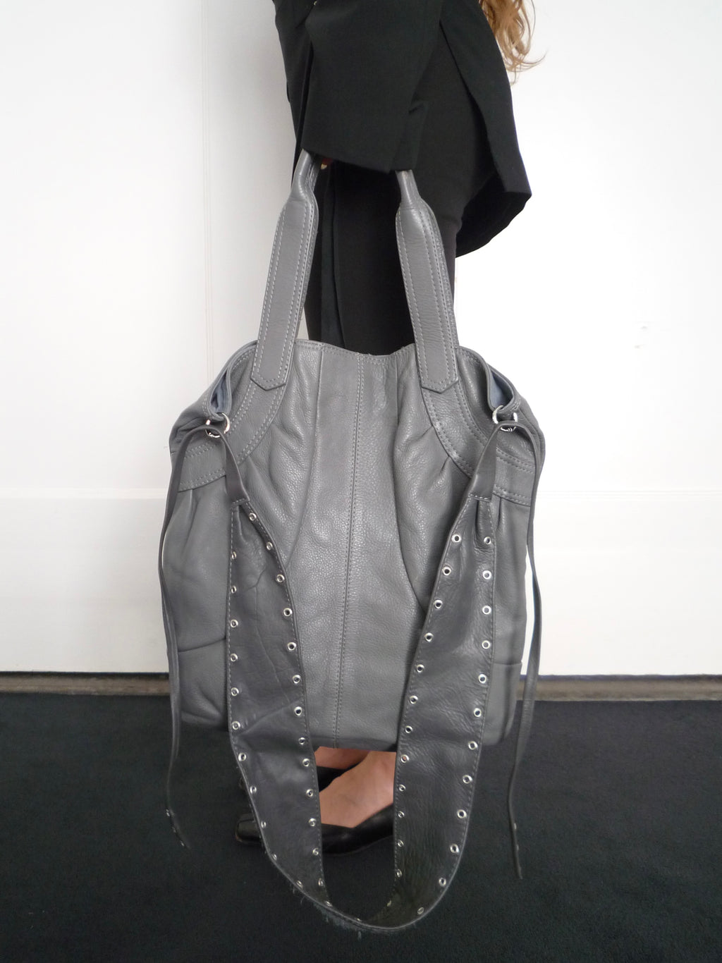 Grey Leather Crossbody Bag