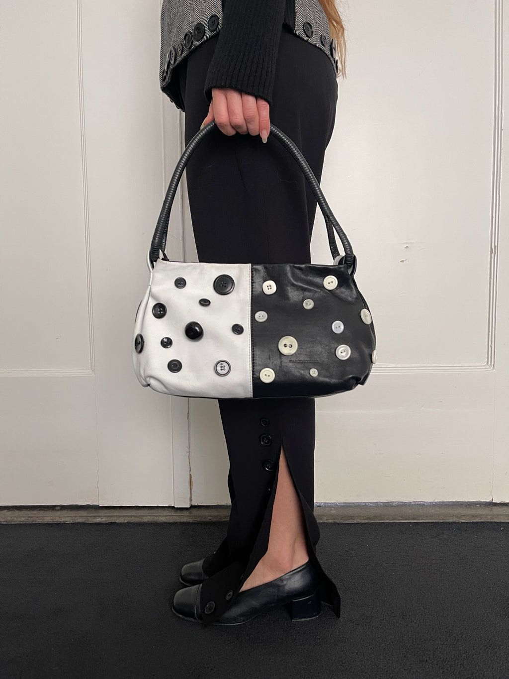 Button Bag in Black and White