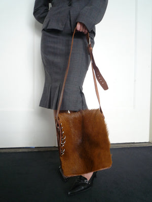 Brown Cow Hair Piercing Bag