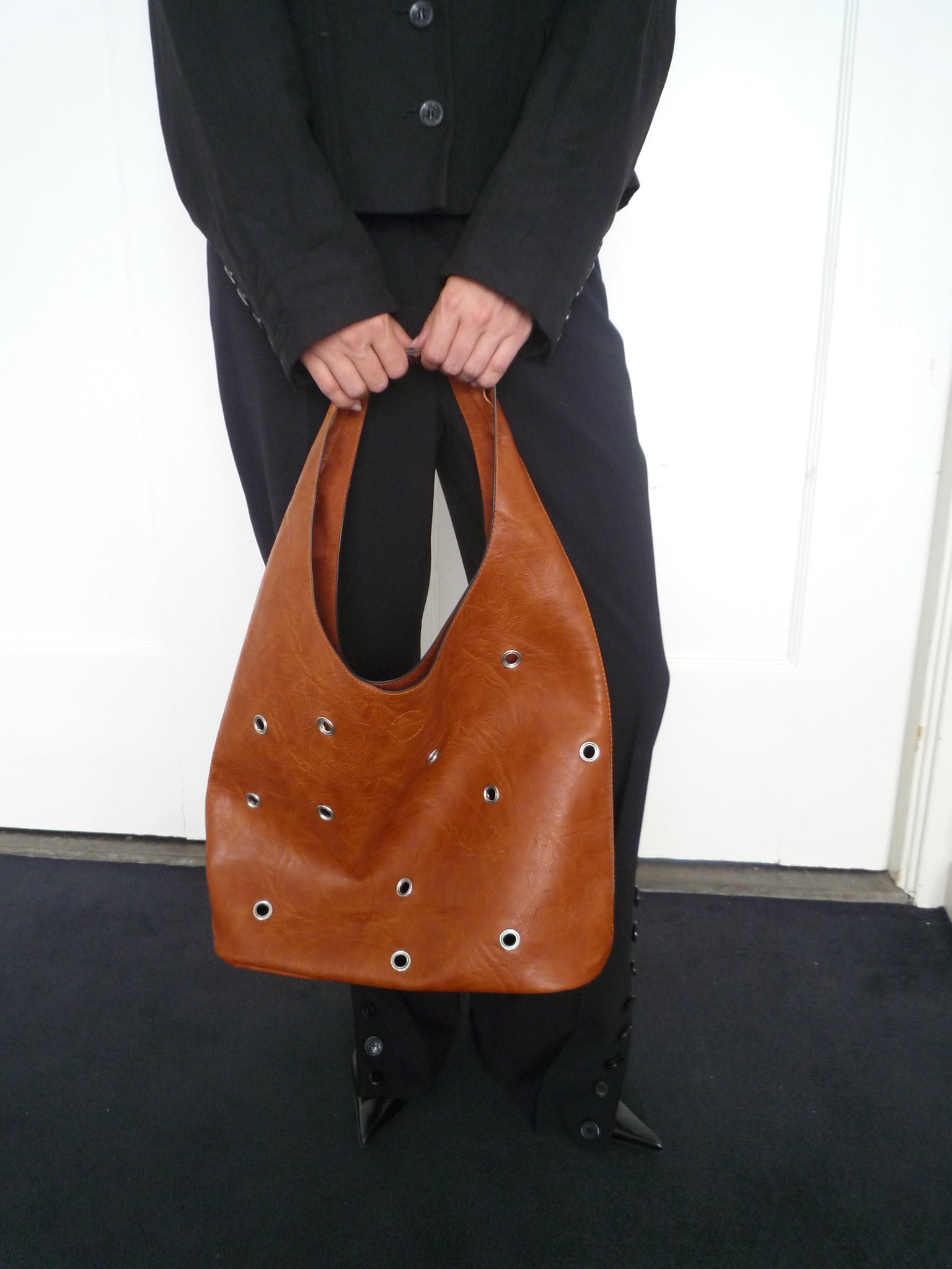Camel Vegan Leather Eyelet’s Bag