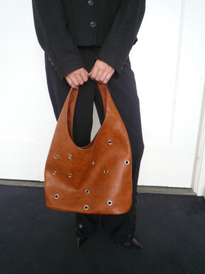 Camel Vegan Leather Eyelet’s Bag