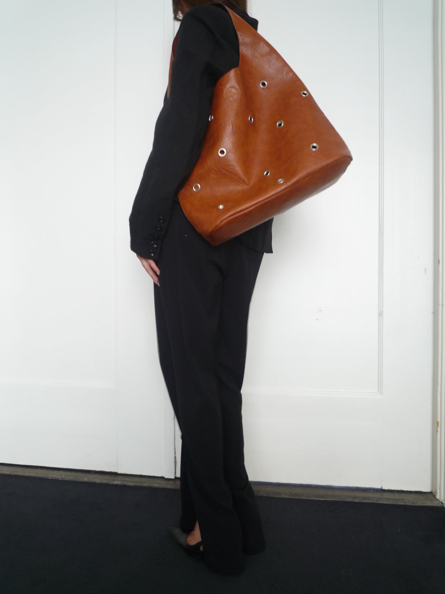 Camel Vegan Leather Eyelet’s Bag
