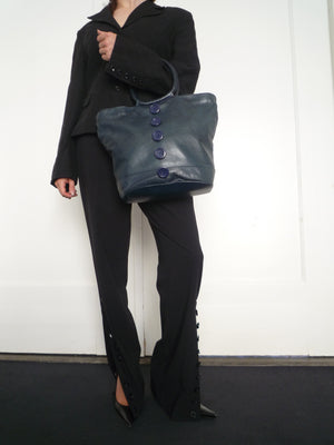 Dark Blue Leather Button Bag