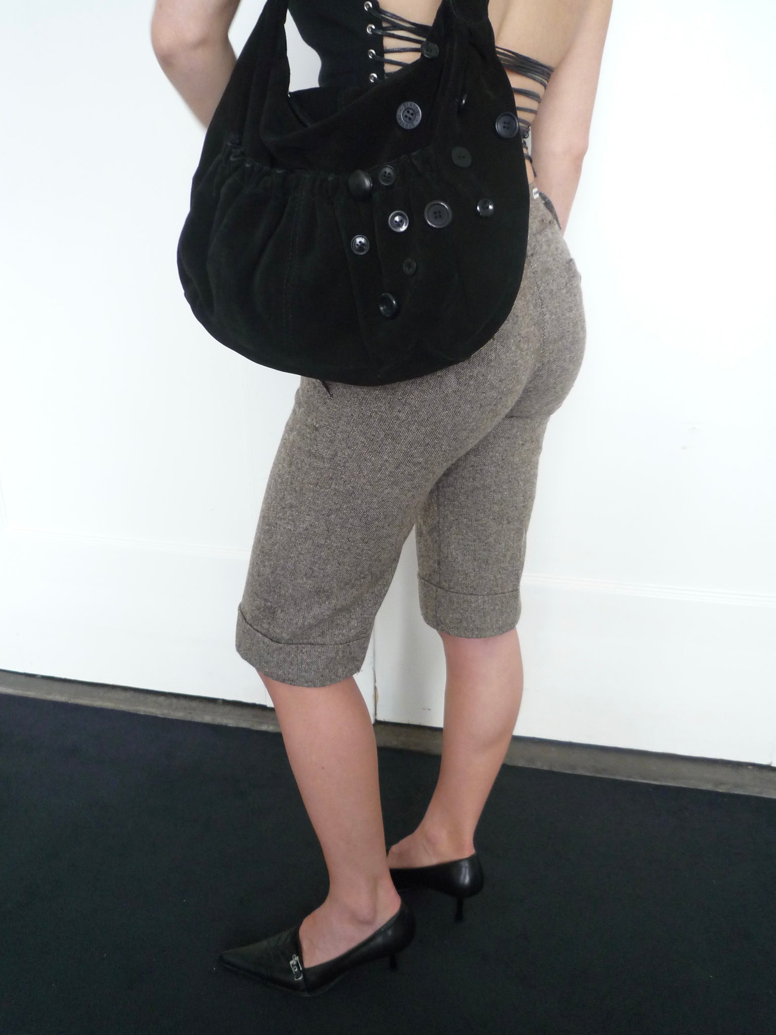 Black Suede Buttons Bag