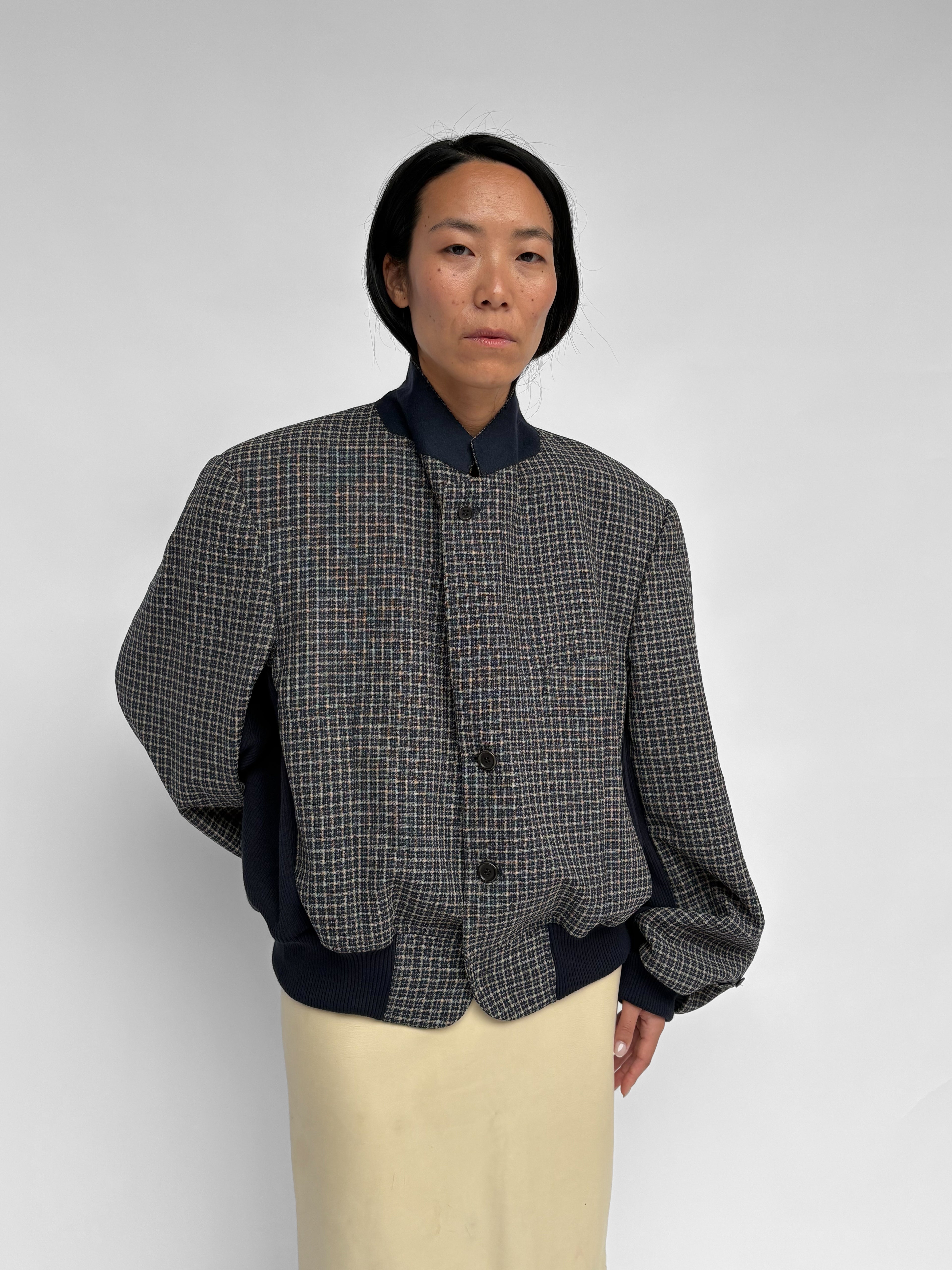 Piece No 38 — Dark Blue Check Bomber Jacket