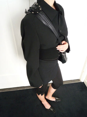 Black Leather Flower Belt Bag