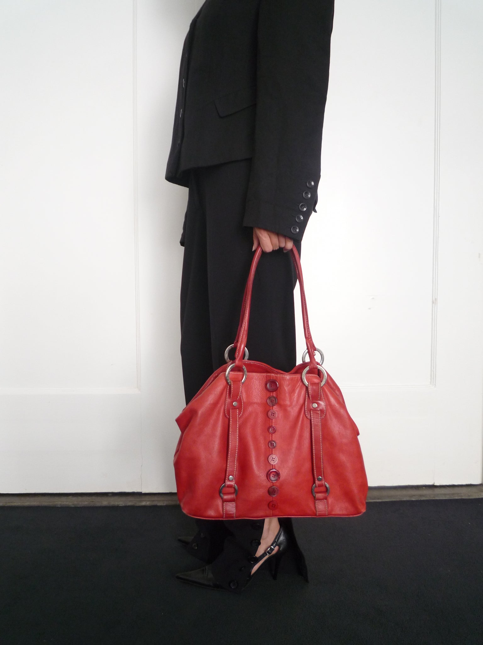 Red Leather Button’s Bag