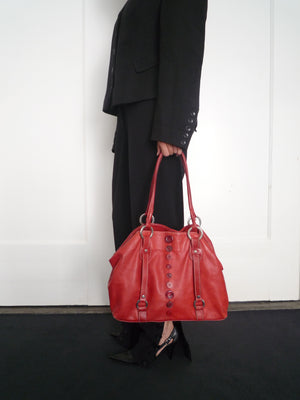 Red Leather Button’s Bag
