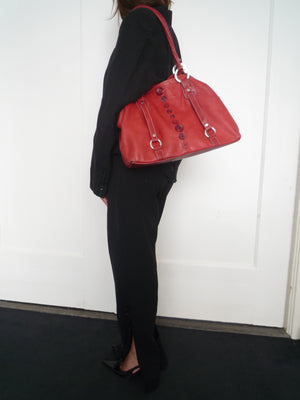 Red Leather Button’s Bag