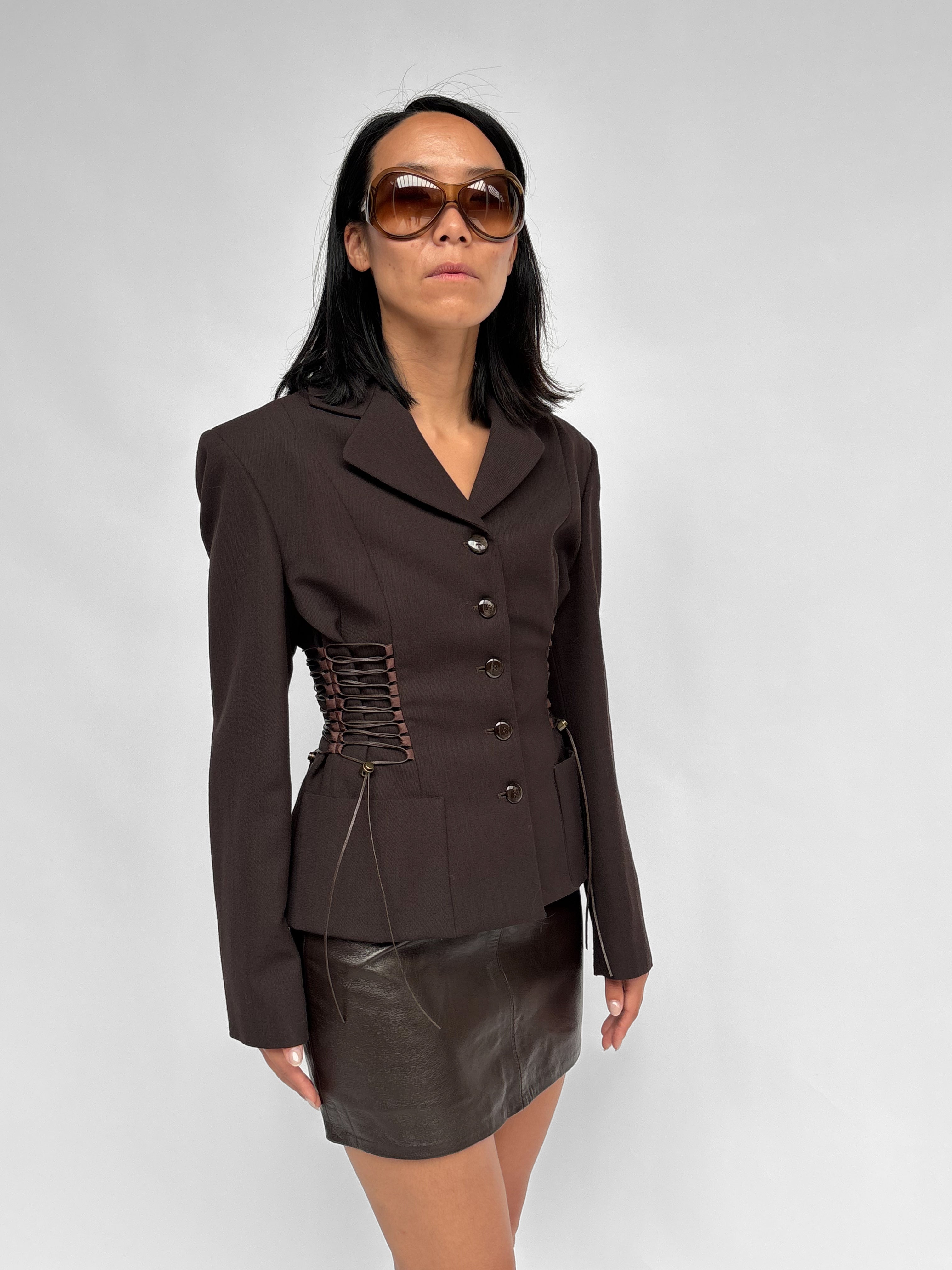 Piece No 41 — Chocolate Brown Cinched-Waist Cropped Blazer