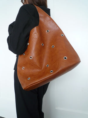 Camel Vegan Leather Eyelet’s Bag