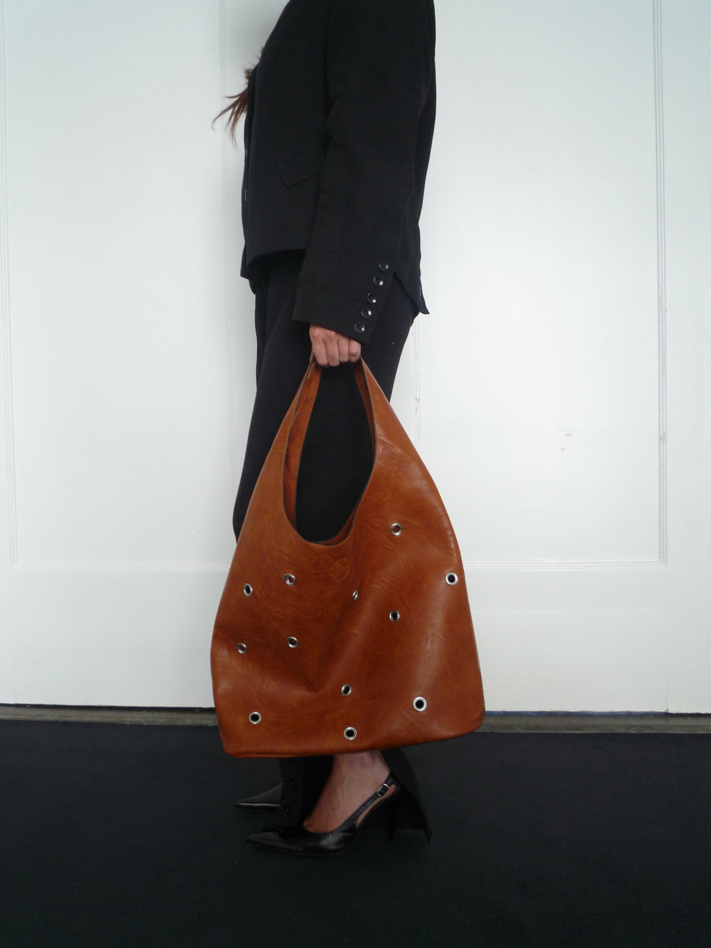 Camel Vegan Leather Eyelet’s Bag