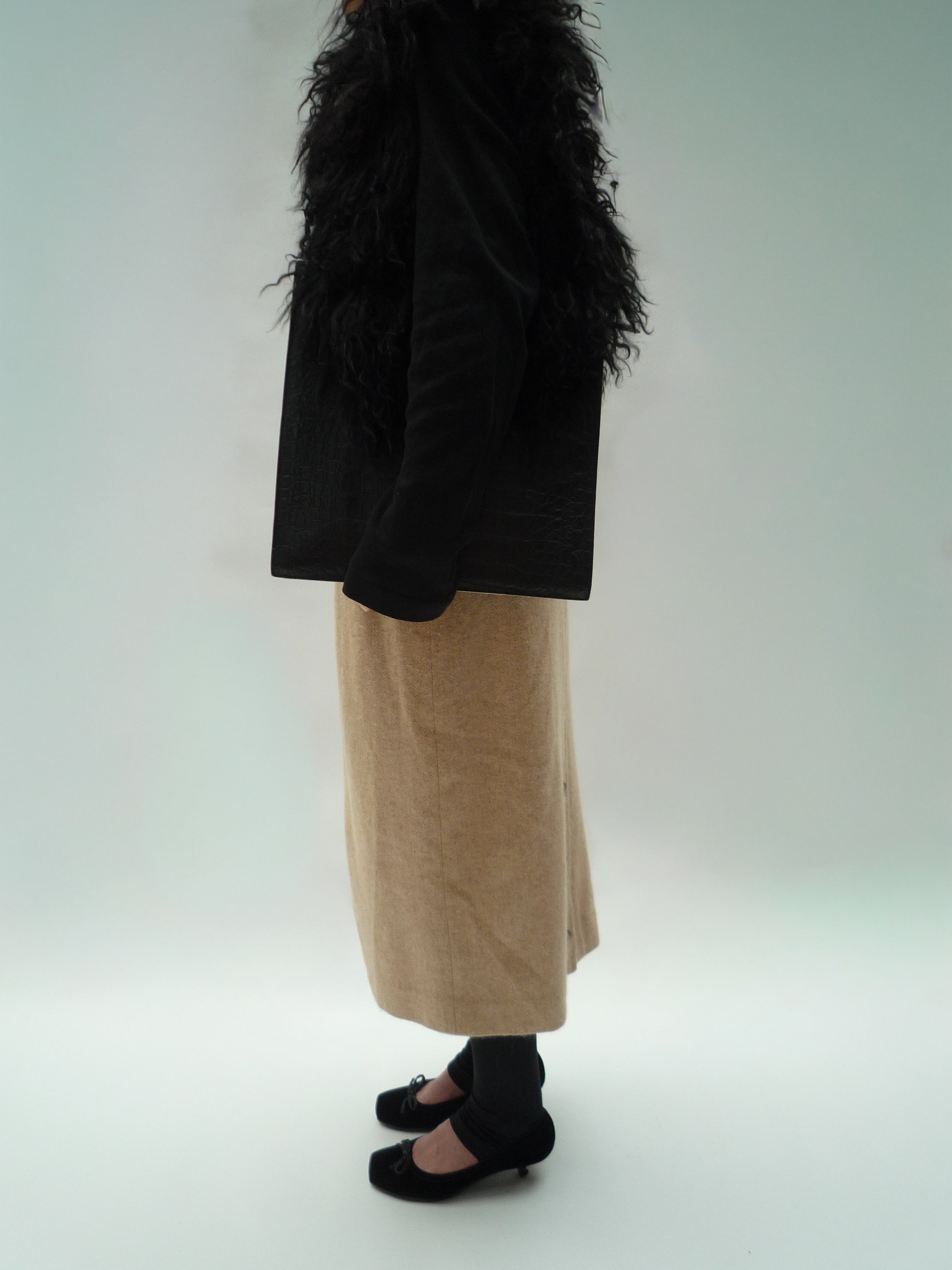 Fur Croco Shoulder Bag in Black