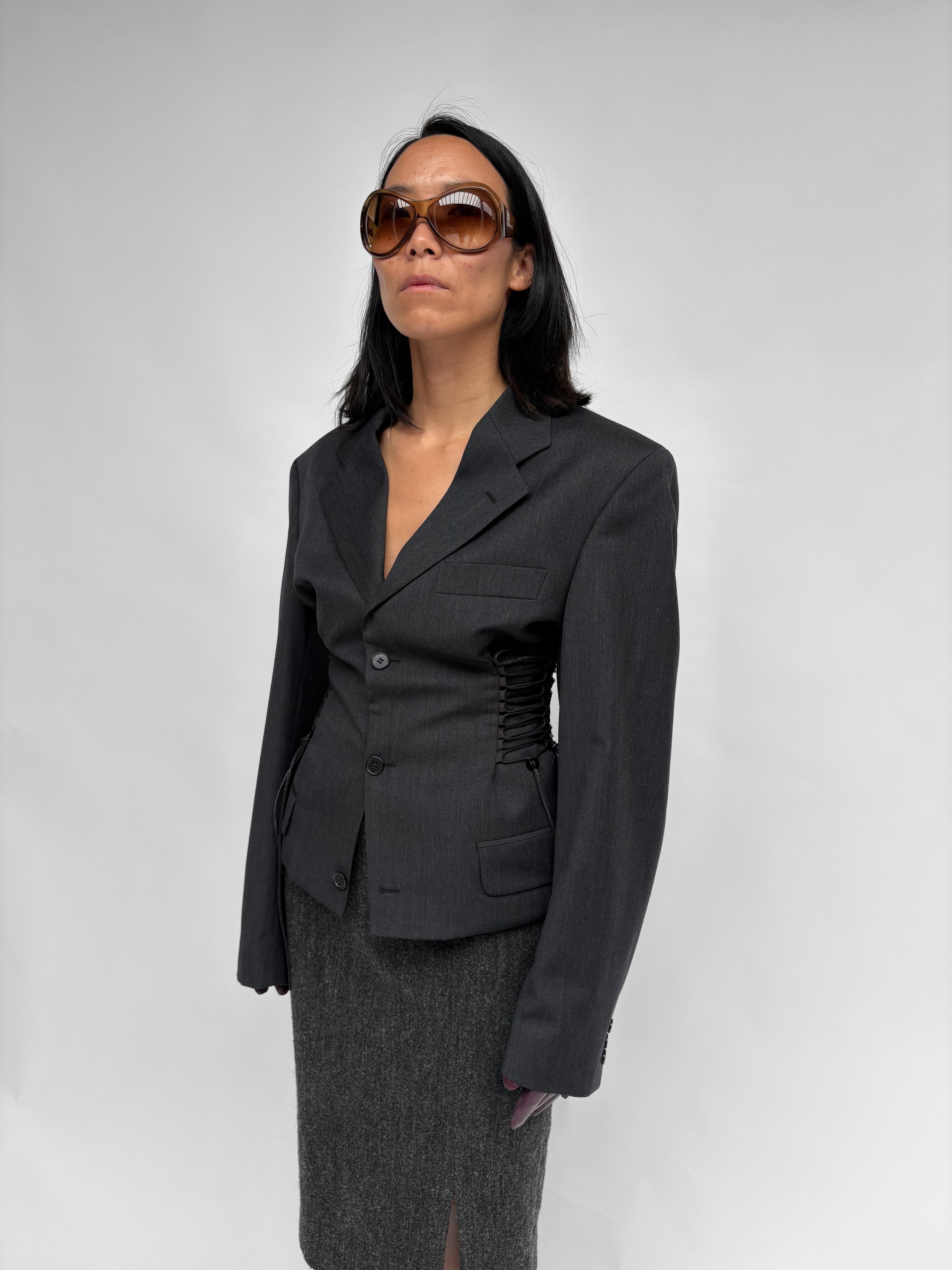 Piece No 45 — Grey Cinched-Waist Cropped Blazer