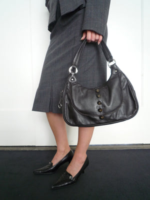 Brown Leather Button Bag