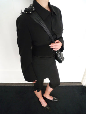 Black Leather Flower Belt Bag