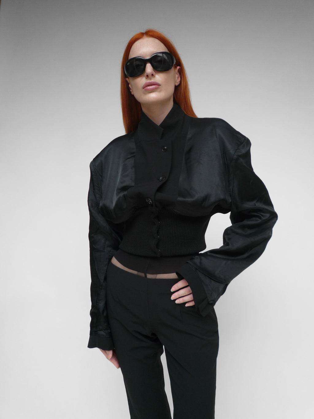 Inside Out Cropped Bomber Black