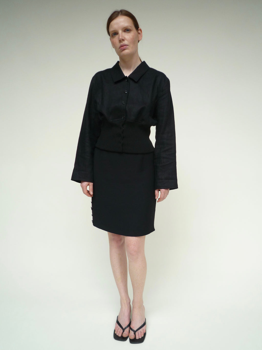 Black Linen Cropped Blouse