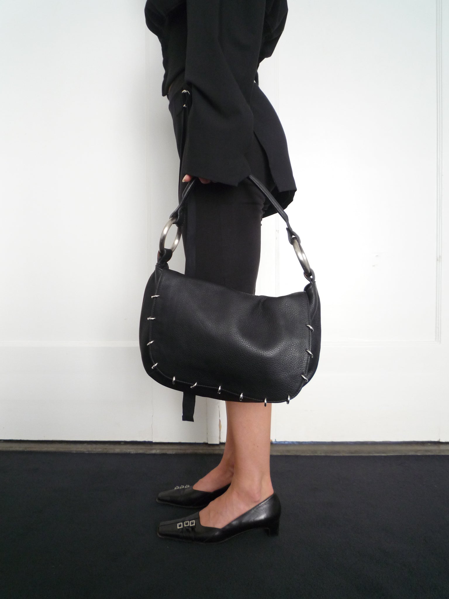 Black Leather Piercing Bag