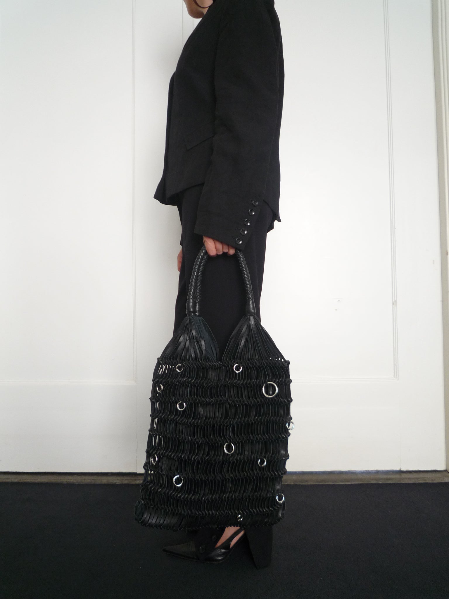 Black Woven Loop Tote