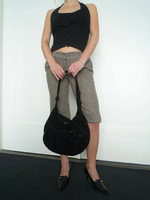 Black Suede Buttons Bag
