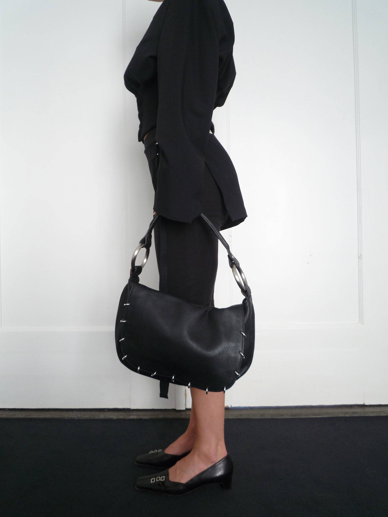 Black Leather Piercing Bag