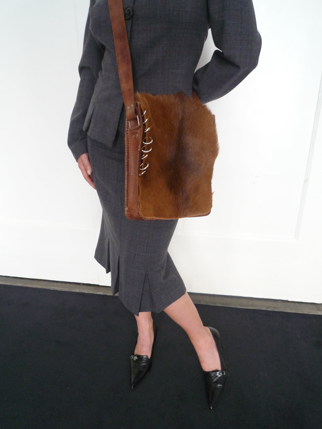 Brown Cow Hair Piercing Bag
