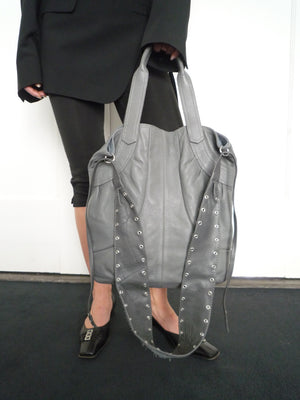 Grey Leather Crossbody Bag