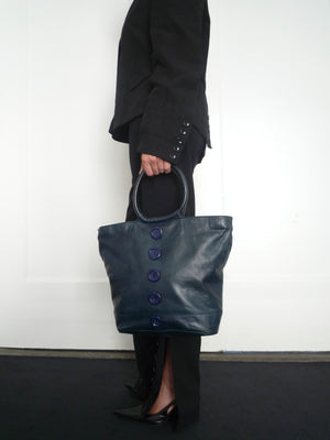 Dark Blue Leather Button Bag