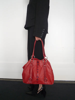 Red Leather Button’s Bag