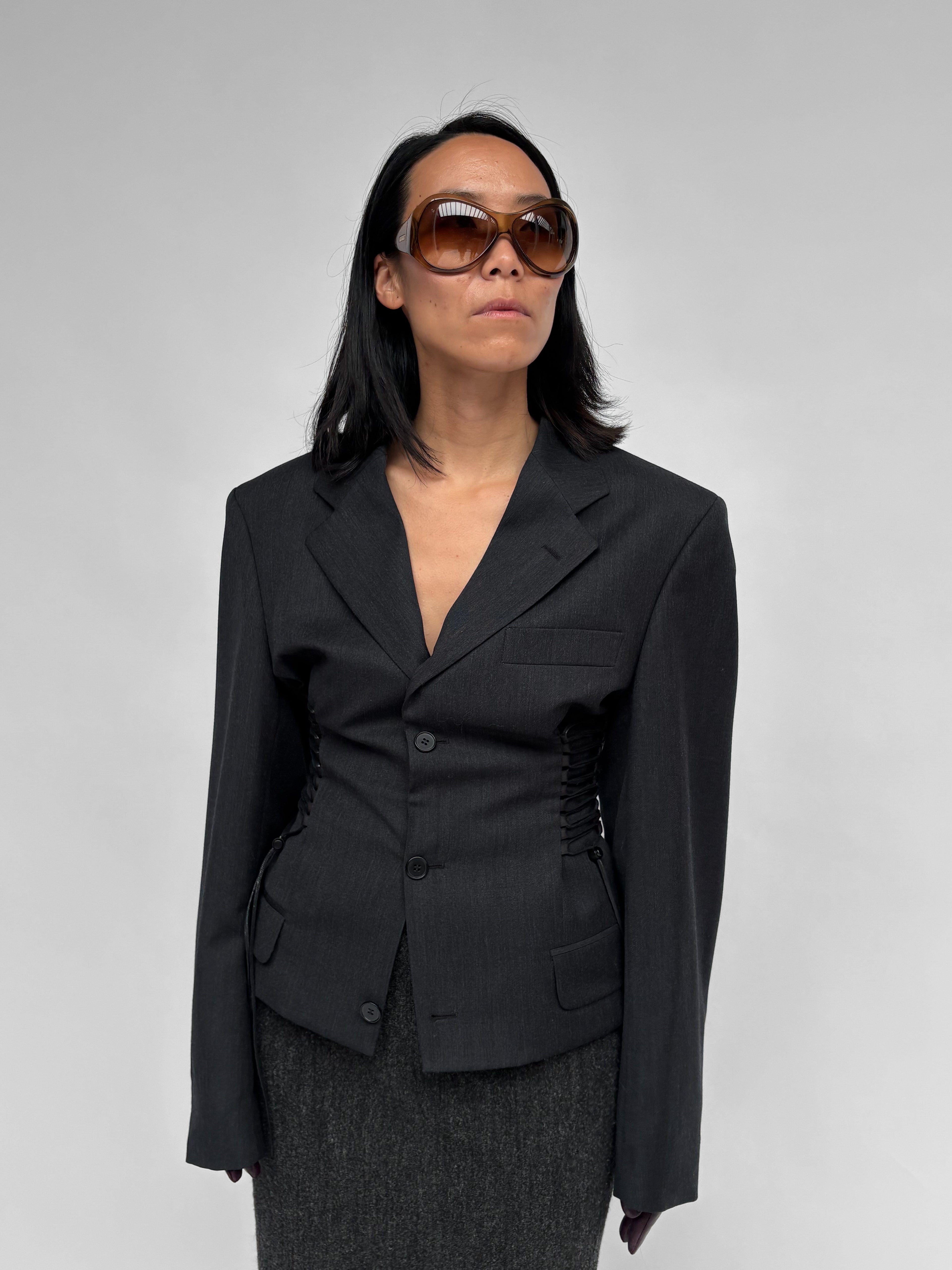 Piece No 45 — Grey Cinched-Waist Cropped Blazer