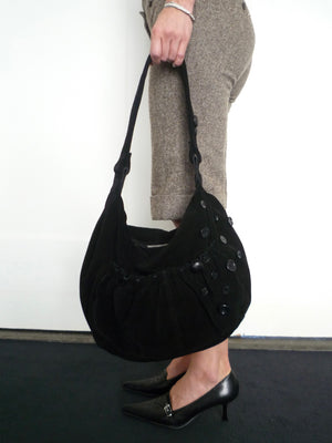 Black Suede Buttons Bag