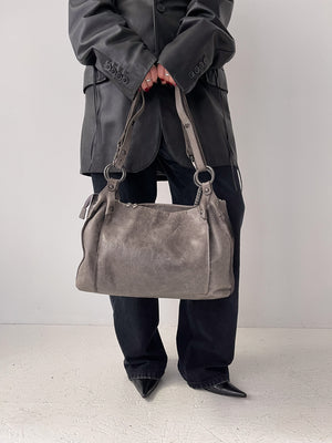 Leather Piercing Bag in Grey