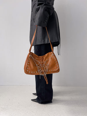 Leather Chain Bag in Orange