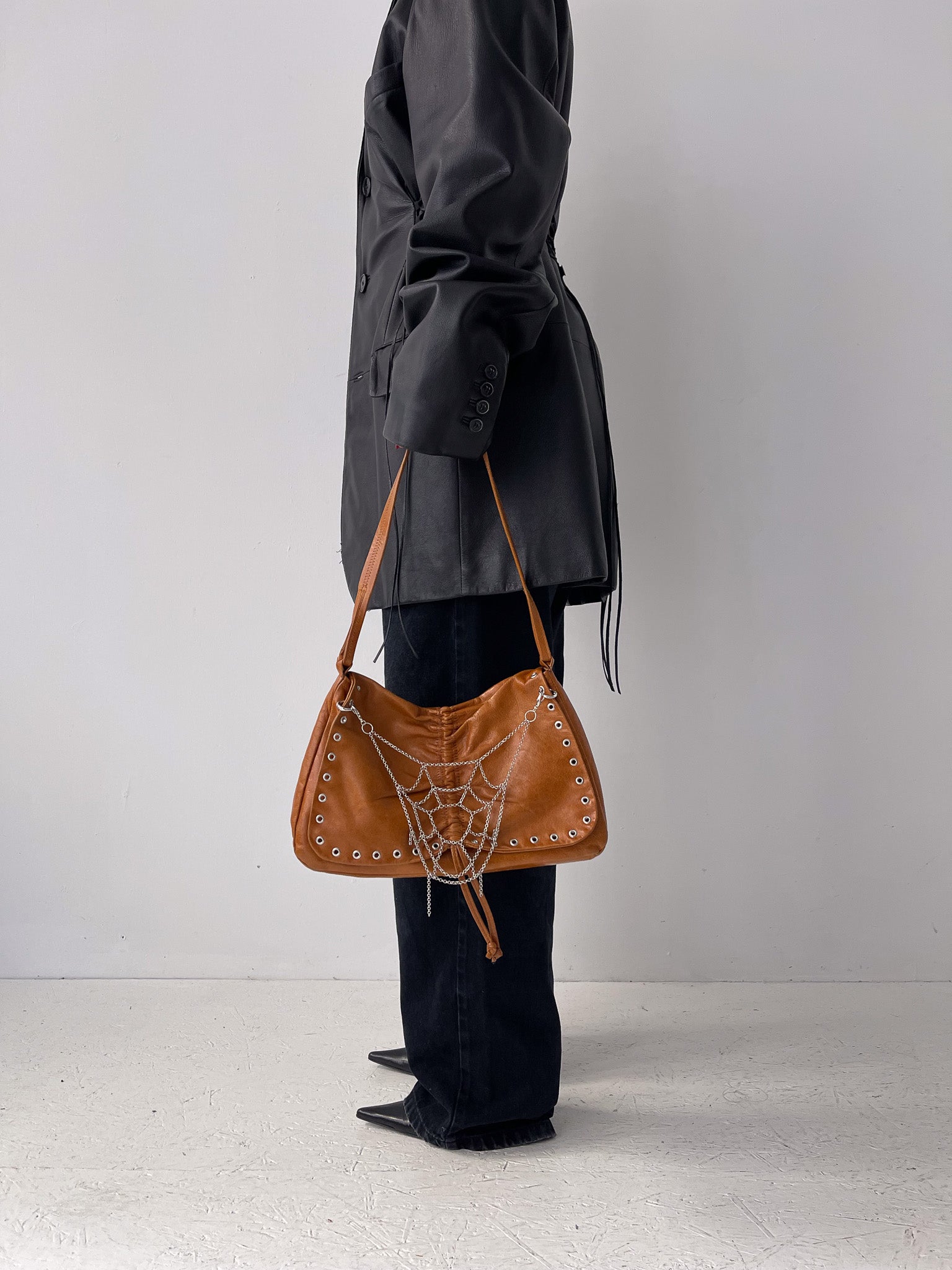 Leather Chain Bag in Orange